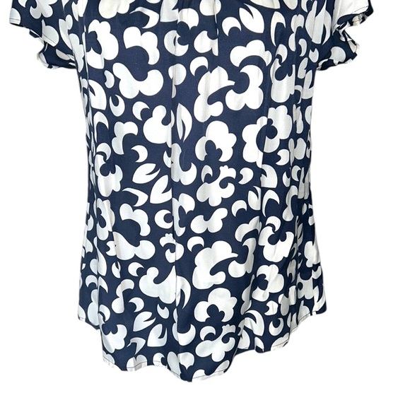 Boden Ravello Silk Blend Navy Blue & White Floral Print Pleated Top - 8 - Picture 4 of 13